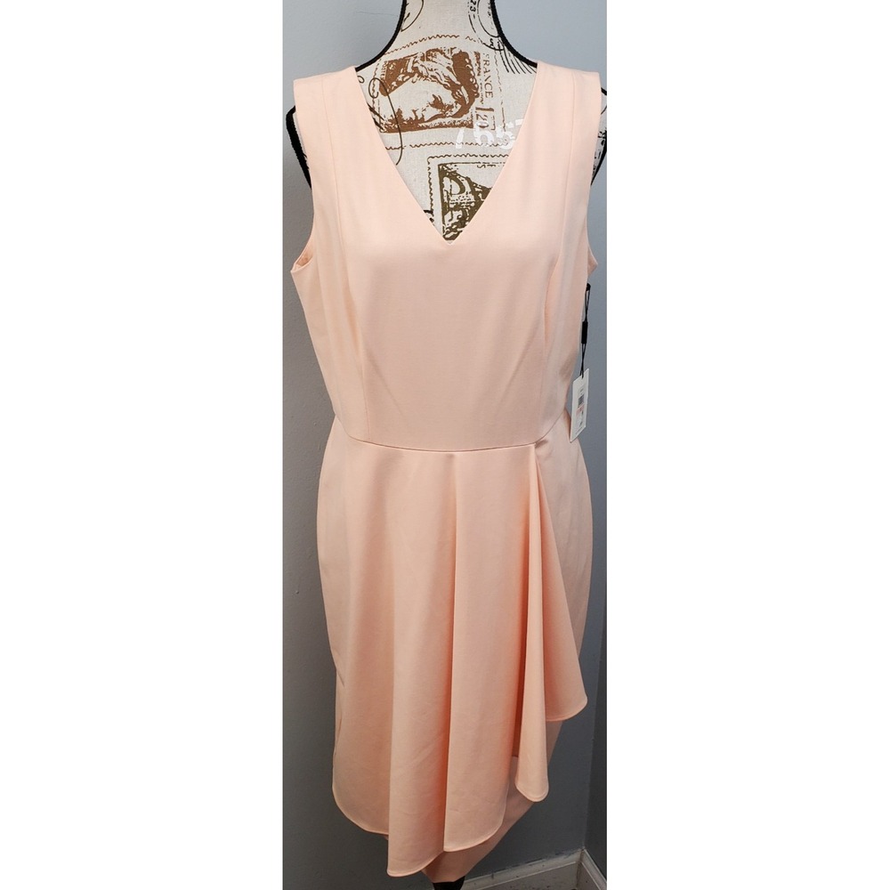 Calvin Klein Cocktail Dress Womens 10 Pink V-Neck Sleeveless Ruffle Back Zip